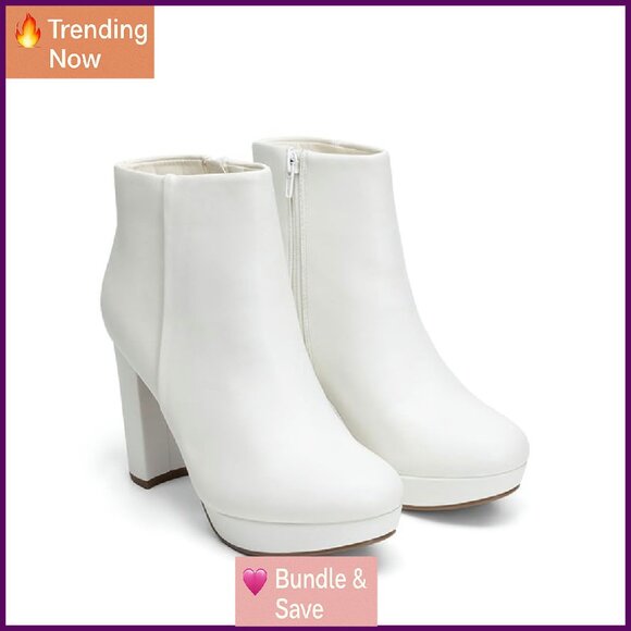 Women's High Heel Ankle Boots 4-Inch Block Heel Round Toe Zipper - Picture 6 of 8